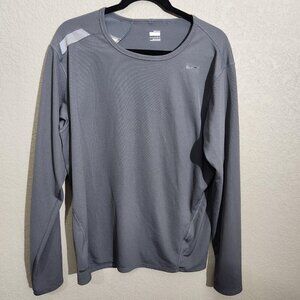 Nike Fit Dry Shirt Mens Large Gray Long Sleeve Reflective Athletic Running Top